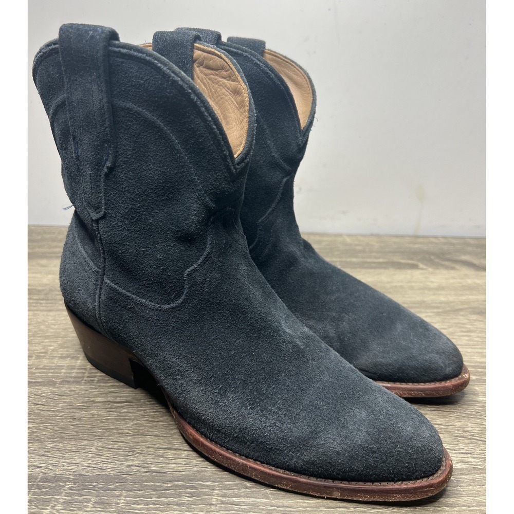 Tecovas The Lucy Navy Blue Suede Western Cowboy Boots Womens 8.5B Pointed Toe